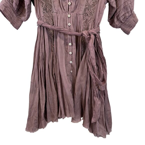 Free People Purple Button Front 3/4 Sleeve Lace Dress Womens Size Small Boho - Picture 12 of 16